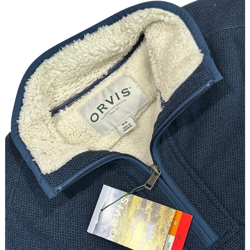 ORVIS Men's Blue Fleece Lined Quarter Zip Pullover Brand New Size M